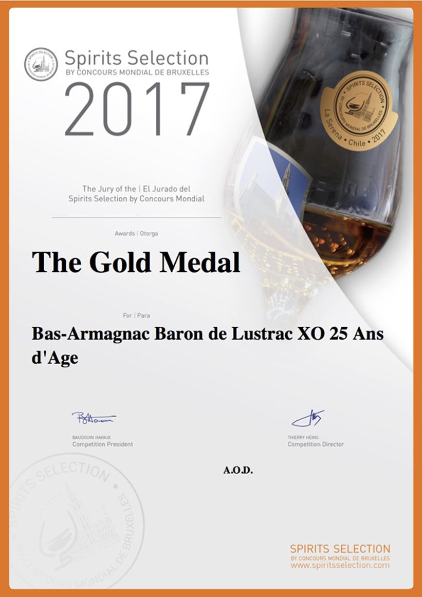 diplome CMB 2017 ARMAGNAC BARON DE LUSTRAC CONCOURS MONDIAL DE BRUXELLES
